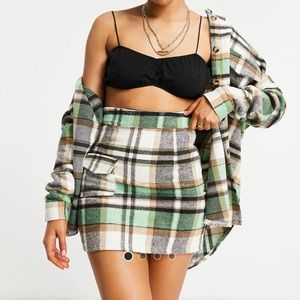 NWT ASOS tailored green plaid mini skirt set
